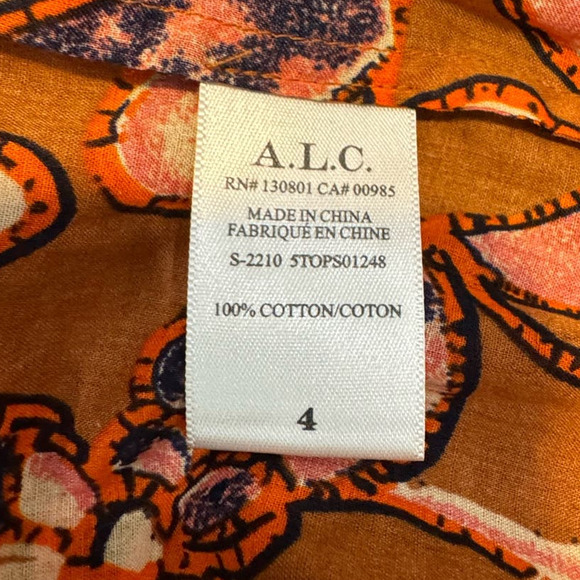 ALC $325 Nomad Long Sleeve Split Neck Brown Orange Blouse Size 4 - Picture 8 of 9